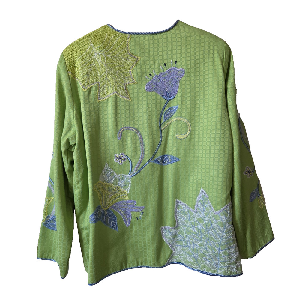 NWT Indigo Moon Jacket Womens XL Floral Embroidered Green Art-to-Wear Buttons - Picture 2 of 14